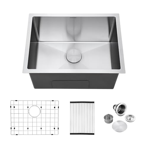 Image of 24-inch Undermount Laundry Utility Sink, Stainless Steel | 24x18x12 Extra Deep Single Bowl for Laundry Room, Garage and Outdoor Kitchen with Bottom Grid, Drain Strainer and Drying Rack