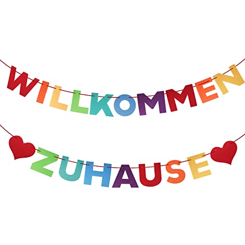 AIYONG Herzlich Willkommen Girlande Banner Welcome Girlande mit Herzen für Partydeko Party Dekoration Familie Geburtstagsdeko Geburtstag als Hängedekoration Filz Cover