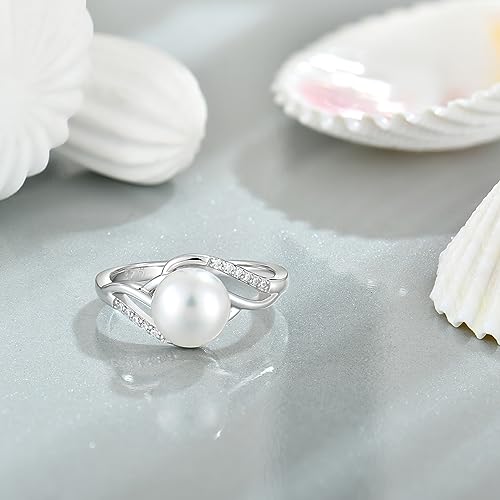 Pearl Rings for Women 925 Silver Freshwater Real Pearl CZ Rings for Wedding Engagement Anniversary4