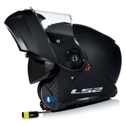 LS2 FF908 Strobe II Negro Mate - Twiins HF3 Bluetooth-Intercom Integrado - Casco de Moto Modular con Visor Solar - Homologado ECE 22.06 (M)