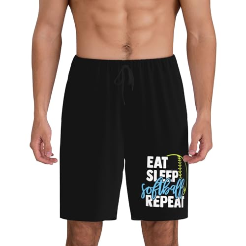 Eat Sleep Softball Pajama Shorts for Men, Men's Pajama Bottoms, Sleepwear for Summer