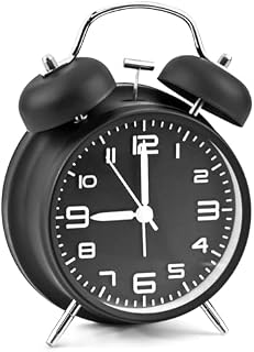 Sayudar Alarm Clock, 4-inch Metal Battery Powered Alarm Clock Analogue Alarm Clock Alarm Clock for Heavy Sleepers Bedroom Dual Bell Retro, Alarm Clock for People Who Sleep Too Much (Black)