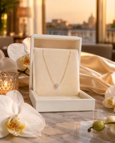 Image of Gold Plated Solitaire Pendant Necklace for Women | Anti Tarnish & Waterproof Chain | Minimal Diamond-Style Single Stone Necklace | Office Wear & Party Jewelry