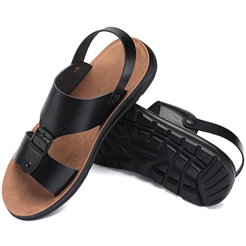 Etlieren Mens Sandals Leather Comfort Open Toe Back Strap Slide Sandals Fashion Dress Non-Slip Shoes Black&Brown 43 #TOP5