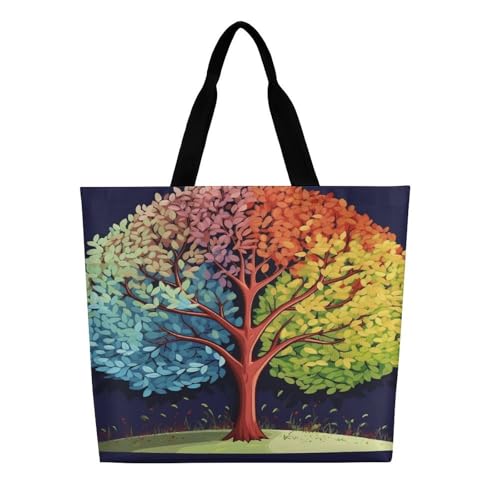 Women's Multi-Functional Shopping Bag，Four Season Tree Printing Messenger Bag Shoulder Bag for Travel, Work, Shopping & Parties with Inner Pocket, Grocery Bag Lightweight & Water-Resistant3