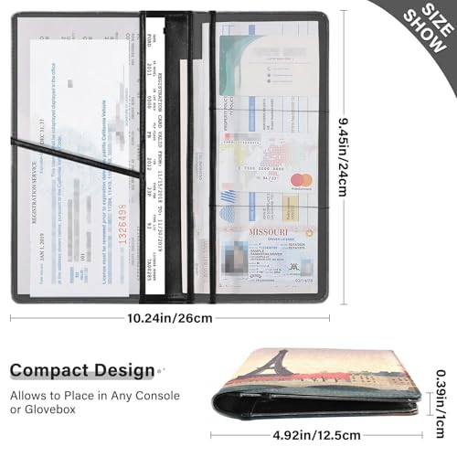 Car Registration and Insurance Holders Autumn Eiffel Print, PU Leather for License Documents Cards3