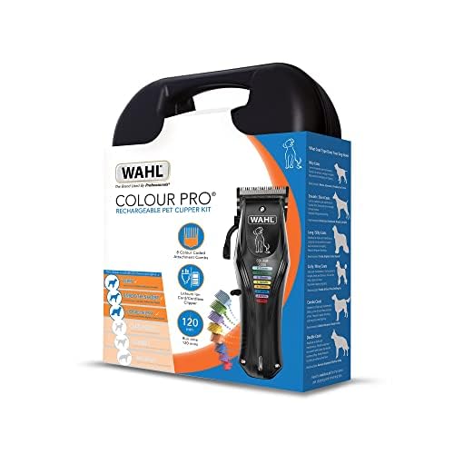 WAHL Colour Pro Rechargeable Pet Clipper, Clippers with Coded Combs, Full Coat Grooming for Dogs, Low Noise, Corded/Cordless Dog Clippers, Black