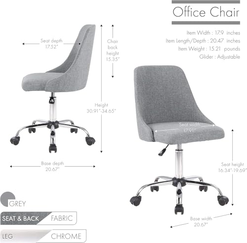 Image of Taskpro Fabric Upholstered Height-Adjustable 360 Swivel Revolving Office Study Desk Chair in Light Grey Color