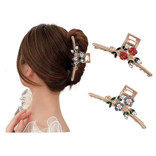 Yonchic 2-Piece Multiple Shapes Metal Hair Clips, Rose Hair Claws For Thin/Medium Thick Hair, Elegant Camellia Barrettes Strong Hold Hair Clamps Non Slip Cute Crystal Hair Catch Clip Accessories #TOP7
