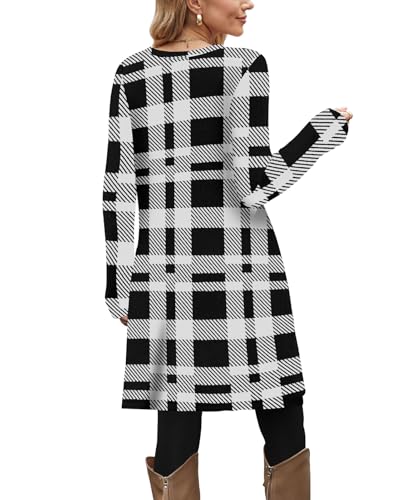 Image of OFEEFAN Long Sleeve Dress for Women Crew Neck Fall and Winter Tunic Dress with Pockets