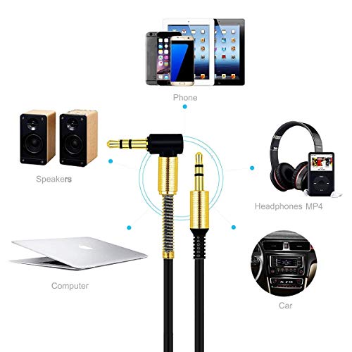 Jacobsparts 3.5Mm Aux Cable Car Stereo Audio Auxiliary Headphone Jack Cord Right Angle Male To Male, 3Ft (Black) #TOP3