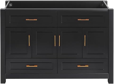 48" Bathroom Vanity Base Cabinet Without Sink, 4 Doors & 4 Drawers, Black