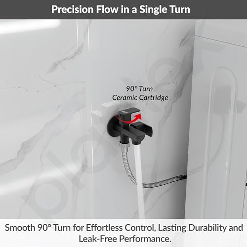 Image of Plantex Two Way Tap for Washing Machine /Quarter Turn 2 in 1 Bib Cock /Wash Basin tap with Teflon Tape and Wall Flange /2 Way Bathroom Tap with Brass Spindle -(Saga-Black)