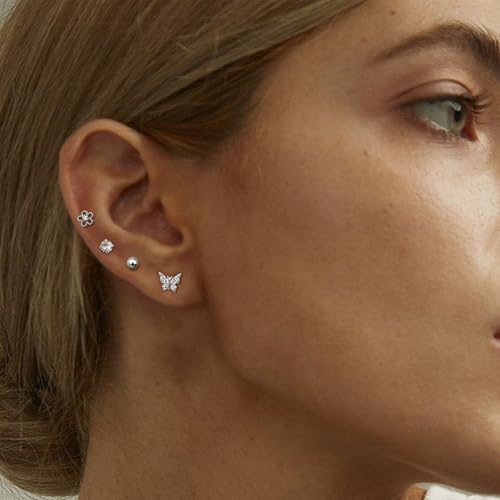 8 Pairs 925 Sterling Silver Hypoallergenic Earrings Set for Multiple Piercing Dainty 14K Gold Plated Stud Huggie Small Earrings for Women Trendy Cute Earring Stacks for Sensitive Ears Jewelry Gift4