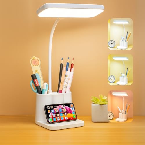 One94Store 3-in-1 LED Desk Lamp with Pen & Phone Holder – USB Rechargeable Study Lamp with Touch Sensor, 3 Light Modes, Eye Protection & Warm White Night Light for Bedroom, Office & Home