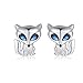Qings Boucles D'oreilles Renard en Argent Sterling 925 pour Filles -Bboucles D'oreilles Animaux Charmants Hypoallergéniques pour Femmes avec Zircone Cubique Bleue