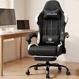 GTPLAYER Gaming Chair Fabric with Pocket Spring Cushion,Computer Office Chair with Lumbar Support for Adults Linkage Armrests and Footrest Ergonomic Gamings Chairs Height Adjustable DARKBLACK