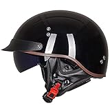 Eingebaute Sonnenblende: Dieser Motorradhelm mit offenem Gesicht und Innenlinse kann versteckt werden. Sonnenblende ist kratzfest, strahlungsbeständig, UV-beständig, blendfrei, transparent und abriebfest. Geeignet zum Tragen bei windigem Wetter, regnerischem Wetter und heißem Wetter am Mittag.