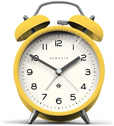 NEWGATE ® Charlie Bell Echo Alarm - Small Contemporary Bedside Alarm Clock - Analogue Alarm Clock - Twin Bell Alarm Clock - Desk Clock - Bedside Clock - Arabic Numerals (Cheeky Yellow)