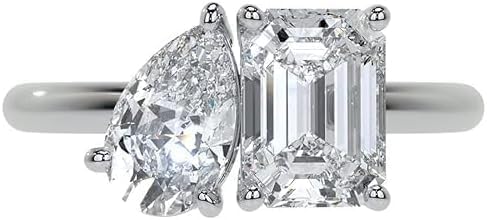 Pear & Emerald 2-Stone Moi Et Toi Design Moissanite Engagement Ring, Sterling Silver & Gold, Christmas Gift for Women | VVS1 925 Silver 10K/14K/18K Solid Rose/Yellow/White Gold | Ring Size 3-12 US