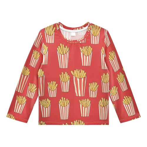 French Fries in Cups Boys Rash Guard Long Sleeve UPF 50+ Boys Swim Shirt Quick Dry Shirt for 3-12 Years