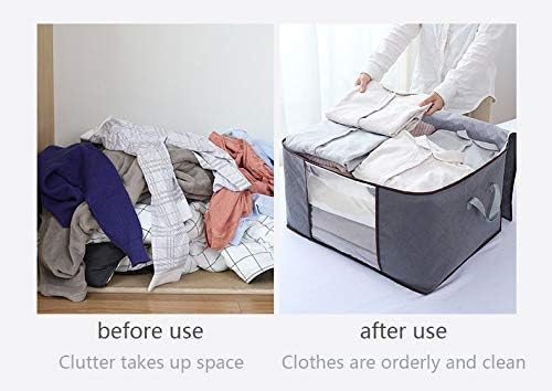Storage Bin Clothing Organizer Bags, 3 Pcs Large Capacity Bamboo Charcoal Quilt Storage Containers with Large Clear Window for Comforters, Blankets, Bedding, Duvets, Clothes, Quilts, Pillows, Sweaters
