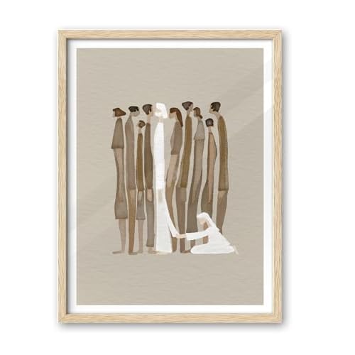 iHery Natural OAK Wood Framed Wall Art, 12×16 in Woman Touches Jesus God Healing Christian Bible Canvas Art, Modern Bible Sketch Watercolor Scripture Decor, Beige Logs Set of 1 for Living Room Bedroom