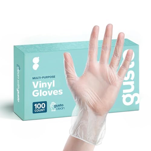 Comfy Package [100 unidades Guantes desechables de vinilo, sin polvo, sin látex, guantes transparentes para cocinar y limpiar   Talla mediana.