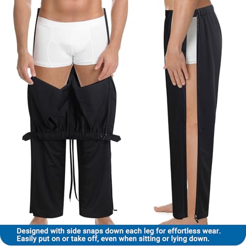 Men's Tear Away Basketball Pants, Post Surgery Sweatpants, High Split Side Snap On Casual Wide Leg Trouser with Pockets3