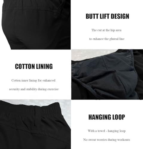 Muhshoiy Bañador Hombre Corto Bañadores de Surf Natación Playa Corriendo Pantalones Cortos Deportivos Running Shorts con Bolsillo y Cordón Forro de algodón Negro L - imagen 6