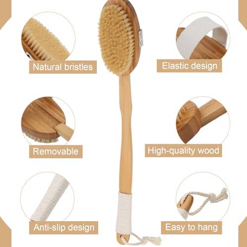 51CM Duschbürste Rücken Badebürste mit Langem Stiel Abnehmbarer langer Griff 2 Stück Rückenbürste Körperbürste Bürste Rücken mit Naturborsten für Massage Peeling Entfernung Abgestorbener Haut Cellulit