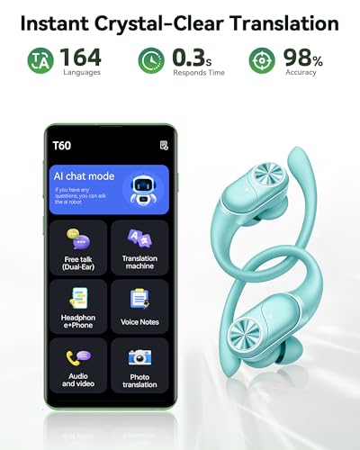 Image of PocBuds Bluetooth Headphones Wireless Earbuds 80hrs Playtime Wireless Charging Case Digital Display Sport Ear buds with Earhook Deep Bass IPX7 Waterproof Over-Ear Earphones for Phone Laptop Mint Green