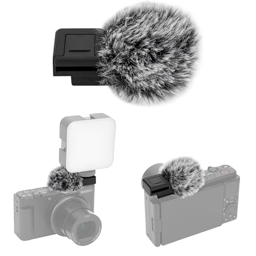 JJC Cold Shoe Wind Muff for Sony ZV-E10 II ZVE10 ZV-1F ZV1F ZV-1 II ZV1 ZV-E1 ZVE1 Vlog Cameras, Furry Windshield with Cold Shoe Mount Adapter for LED Light Microphone Attachment Vlogging Accessories