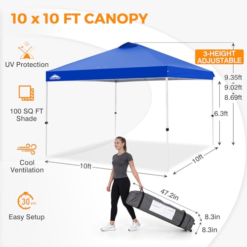 EAGLE PEAK Pop Up Canopy Tent with Wheeled Carry Bag, 8 Stakes, 4 Ropes, 4 Weight Bags, Easy Set Up Tent Canopy, 10x10 ft, 100sqft of Shade, Blue - Image 4