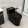 One Piece Dual Flush Elongated Toilet With Powerful Flushing and UF Soft Closing Comfortable Seat,ADA 17" Standad Height Bowl Matte Black.