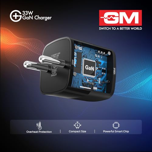 Image of GM G+ 33W Fast Charging Mobile Adapter with GaN Technology | Dual-Port Type A and Type C Adaptor | Travel Charger for Apple iPhones, Smart Watch, Android Phone, and Other Devices (Black)