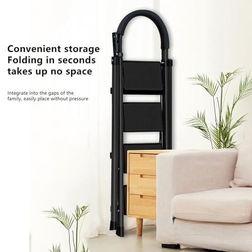 Escada De 3 Degraus, Com Apoio De Braço E Pedais Largos, Dobrável, Escada De Aço Resistente, Economi