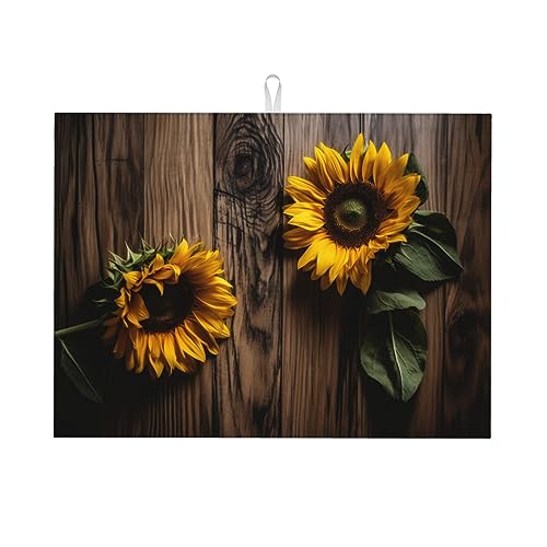 Sunflower (Helianthus Annuus) Dish Drying Mat for Kitchen Counter Decor 18x24 Inch Floral Absorbent Reversible Microfiber Dish Drying Pad Flower Dish Drainer Rack Mats for Coffee Bar