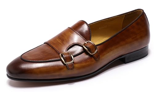 Santimon Men's Loafers Slip On Dress Casual Prom Suit Shoes Genuine Leather Monk Strap Penny Loafers Mens Fashion Wedding Tuexdo Business Formal Loafer Comfortable Walking Shoes