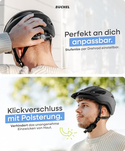 BÜCHEL Fahrradhelm mit In-Mould-Technologie – für Kinder & Erwachsene – Cam Lock, Kinnpolsterung & Fliegennetz – Größen M 52… – Ansicht 4
