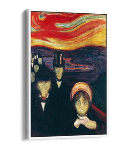 Toile Anxiety d'Edvard Munch avec cadre flottant blanc durable de 50,8 x 76,2 cm