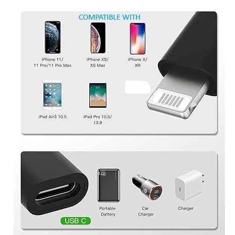 Image of (Apple MFi Certified) (3 Pack USB-C Female to Lightning Cable Adapter, Type-C to 8 Pin Male PD Fast Charging Converter Cord Data Sync Connector for i-Phone 15 14 13 12 11 Air Pods iOS Devices