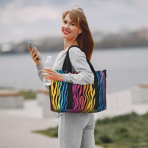 Laptop Tote Bag for Women Work - Colorful Zebra Stripes Print Weekender Overnight Bags for Women Travel, Gym Duffle Bag for Men, Personal Item Crossbody Travel Bags for Men Carry On 5