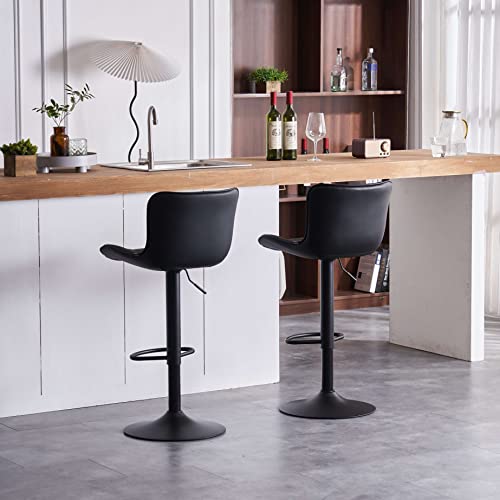 Younike Bar Stools Set Of 2 Swivel Barstools Adjustable Pu Leather Upholstered Wing Back Counter Stools, Black, 3-5 Mins To Assemble, Loads 300Lbs #TOP7