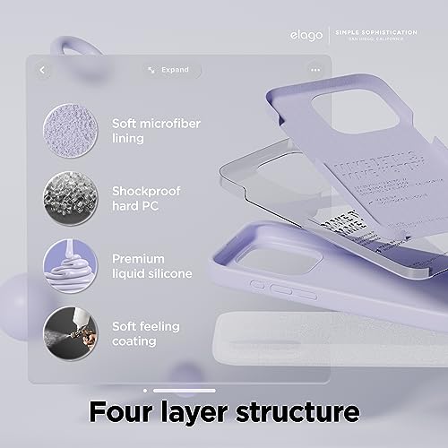 Image of elago Compatible with iPhone 15 Pro Case, Liquid Silicone Case, Full Body Protective Cover, Shockproof, Slim Phone Case, Anti-Scratch Soft Microfiber Lining, 6.1 inch (Purple)