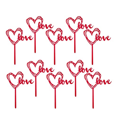 SEWACC 10 Pçs Topo De Bolo Dia Namorados De Coração Decoração Do Bolo Acrílico Vermelho Topos De Bol
