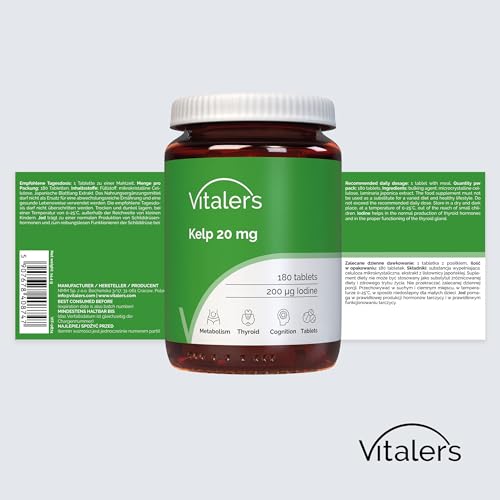 Vitaler's Kelp 20 mg – 180 Tabletten, vegan, 6 Monate Einnahme, ohne Konservierungsstoffe, reine Zusammensetzung
