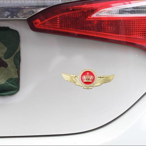 Image of 2PCS Wing Circular Crown Emblems,Crystal Diamond Crown Car Stickers Decals Decoration for All Car (Gold Red)