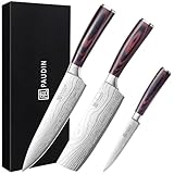 PAUDIN Messerset, Küchenmesser Set 3-tlg aus hochwertigem Carbon Edelstahl, Ultra Scharfes Messer set mit Chefmesser Hackmesser Allzweckmesser, Profi Kochmesser mit Pakkaholz Griff
