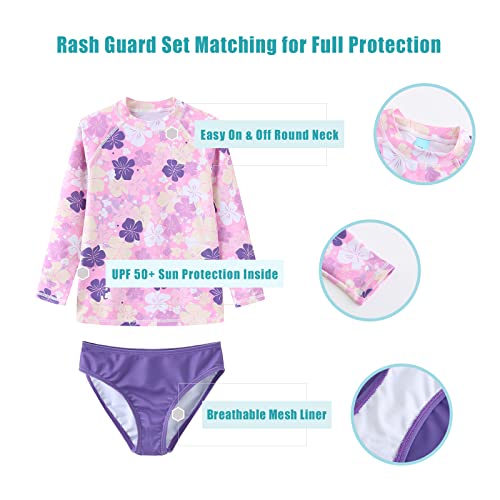Image of Girls 3 Piece Swimsuits Set Long Sleeve Rash Guard for Girls Tankini Bathing Suits Beach Swimwear 3-16 Years